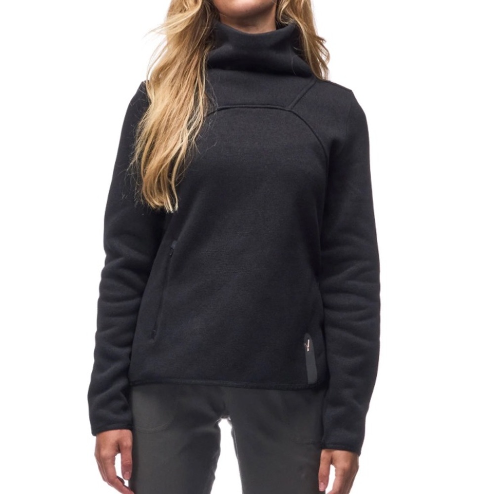 Indyeva Toga Sweater Black Polartec Thermal Fleece Stand Up Collar Side Snap-M